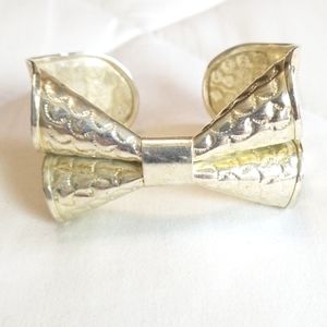 Silver Etched Bow Cuff Bracelet